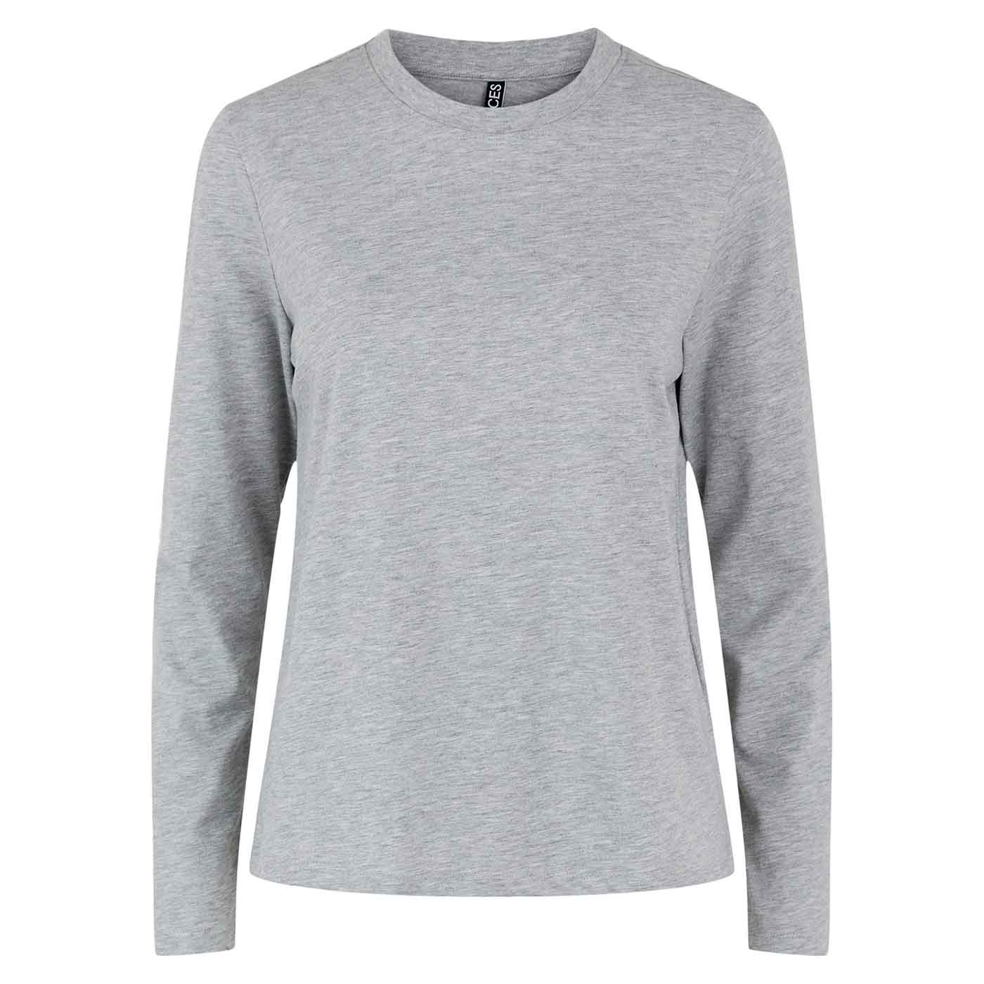 PIECES - LANGÆRMET T-SHIRT - RIA 17110532 - LIGHT GREY