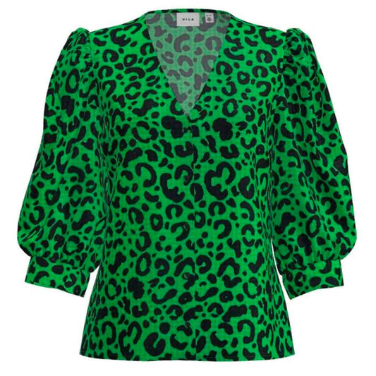 VILA - BLUSE - RAVNA 14084747 - KELLY GREEN LEO